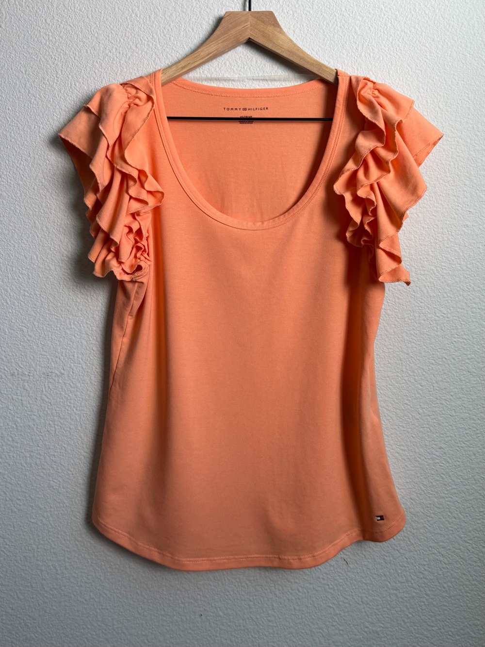 Tommy Hilfiger Coral Orange Ruffle Cap Sleeve Scoop Neck Top XS